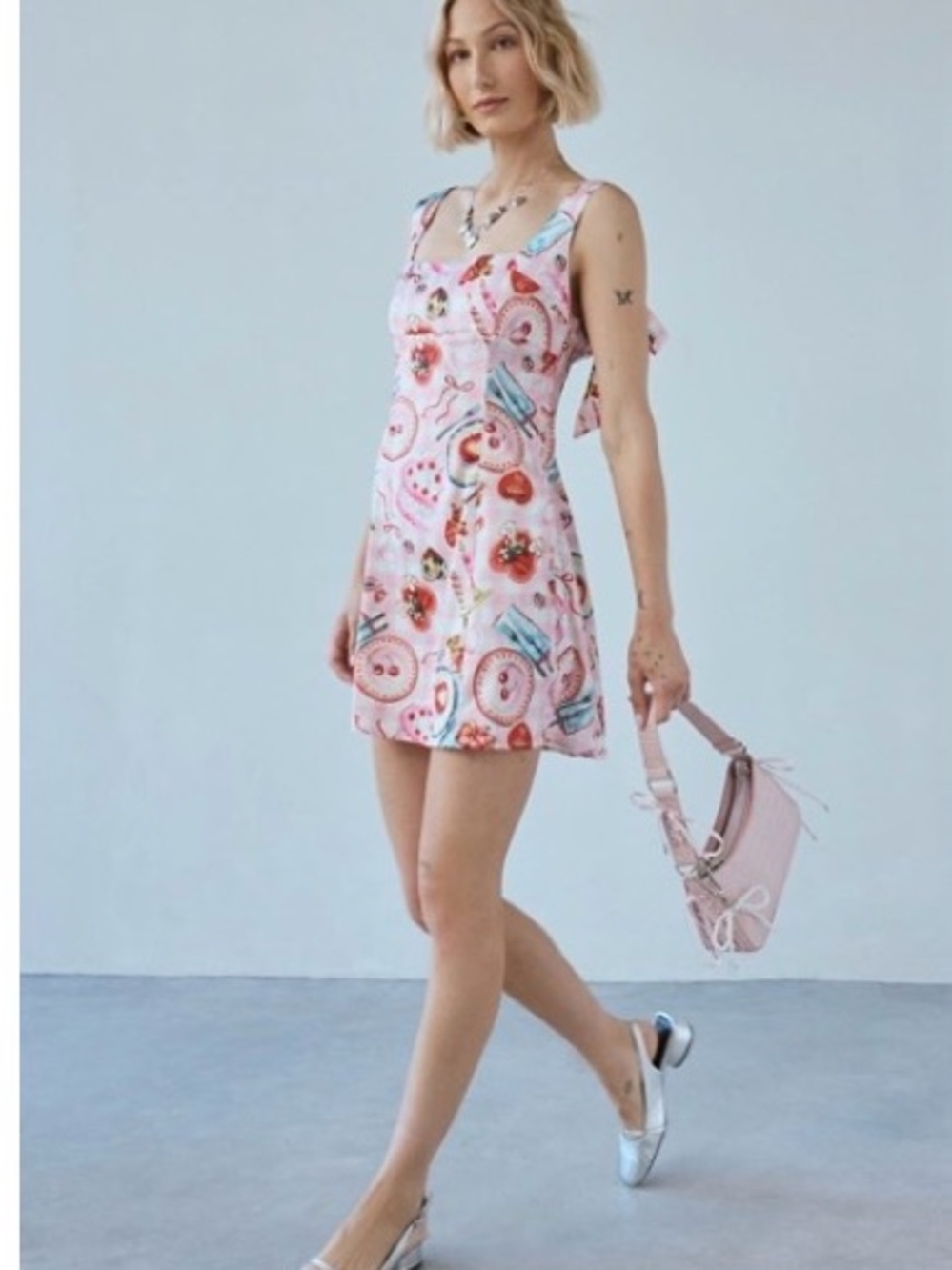 Urban Outfitters Bri Double Bow Satin Mini Dress